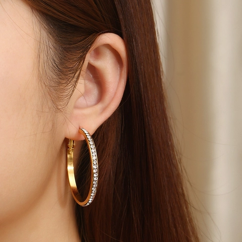 Orecchini A Cerchio Acciaio Inossidabile Strass Intarsiato Geometrico Rotondo Moda Tendenza Esagerato Gioielli Per Donna