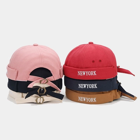 Cotton Docker Hat With New York Embroidery Brimless Retro Miki Cap Adjustable Hip Hop Streetwear