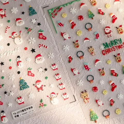 Adesivi Unghie Natale 3D Rilievo Goffrato Babbo Natale Fiocchi Di Neve Motivi Per Decorazione Unghie DIY