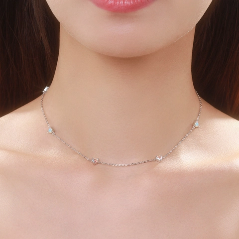 925 Sterling Silber Herz Halskette Für Damen Mit Bunten Zirkonia Anhängern Elegante Minimalistische Schlüsselbeinkette