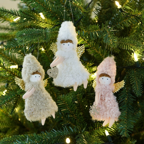 Adorno Colgante De Ángel De Navidad De Peluche Muñeca Decoración Alas Doradas Tela Para Árbol De Navidad Decoración Festiva