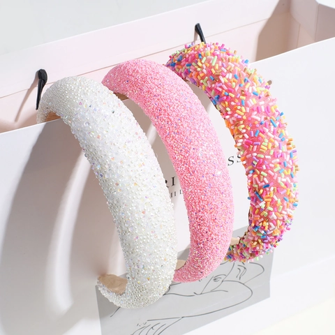 Fashion Wide Padded Sponge Headband With Colorful Sequins And Candy Beads High Skull Top Hair Accessories For Women