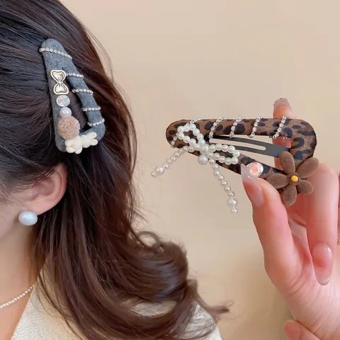 Fermaglio Per Capelli Con Stampa Leopardata Fiocco Di Künstliche Perle E Fiore Di Strass Clip Vintage Elegante Per Donna Accessorio