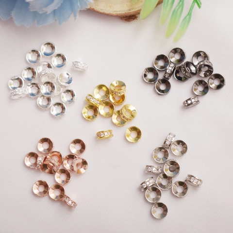 Gold Plated Copper Pave Rhinestone Round Spacer Beads DIY Jewelry Making Accessories For Bracelet Necklace Handcrafted Craft