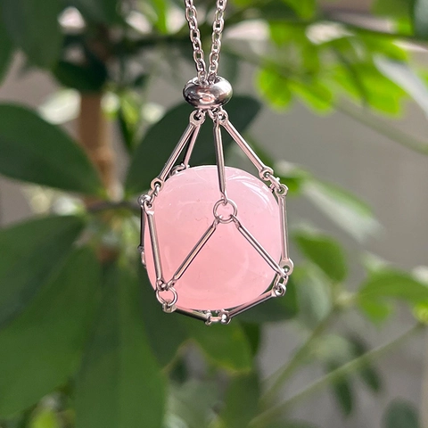 Natural Raw Crystal Stone Necklace Stainless Steel Interchangeable Mesh Cage Pendant Bohemian Healing Gemstone Jewelry Women