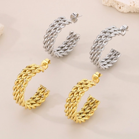 Vintage Französische C-Form Creolen 316L Edelstahl Gedrehtes Geflochtenes Seil Textur Hypoallergener Schmuck Für Frauen