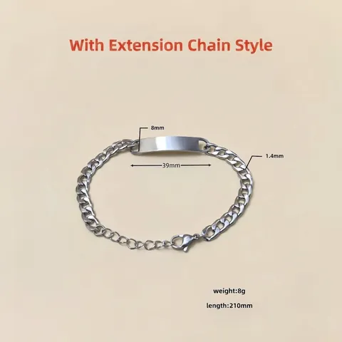 Edelstahl Panzerarmband Mit Rechteckiger ID-Platte Poliertes Finish Modeschmuck Für Damen Und Herren