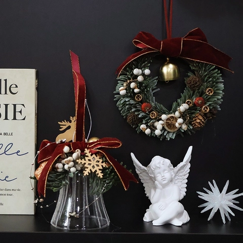Campana Di Vetro Di Natale Ornamenti Appesi Con Fiocco Di Velluto Renna Di Legno Fiocco Di Neve Pigna Decorazione