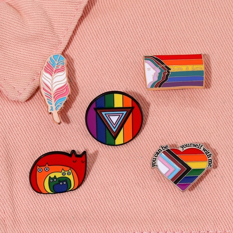 Rainbow Alloy Enamel Brooch Pin LGBTQ Pride Heart Tooth Book Cat Feather Fashion Jewelry For Unisex Clothes Bag Accessories