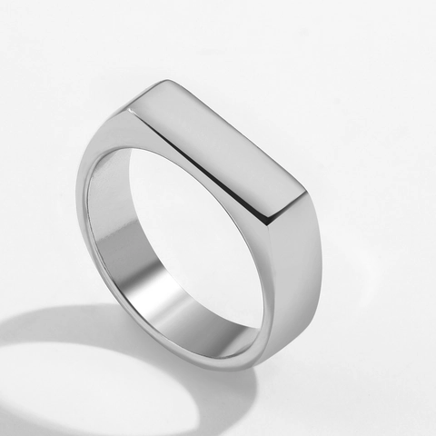 Vintage Minimalist Rectangle Top Signet Ring Polished Zinc Alloy Smooth Stackable Finger Ring For Women Fashion Jewelry