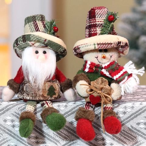 Ornamento Sospeso Di Natale Babbo Natale Pupazzo Di Neve Bambola Peluche Tessuto Maglia A Quadri Decorazione Albero