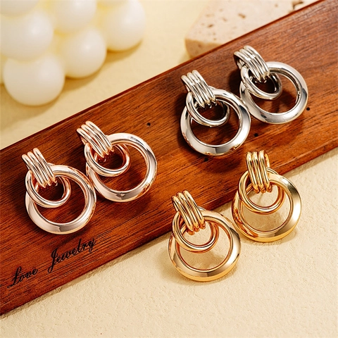 Geometrische Creolen Stecker Kupfer Gedrehtes Seil Textur Verschachtelte Doppelschleife Minimalistischer Schmuck Damen