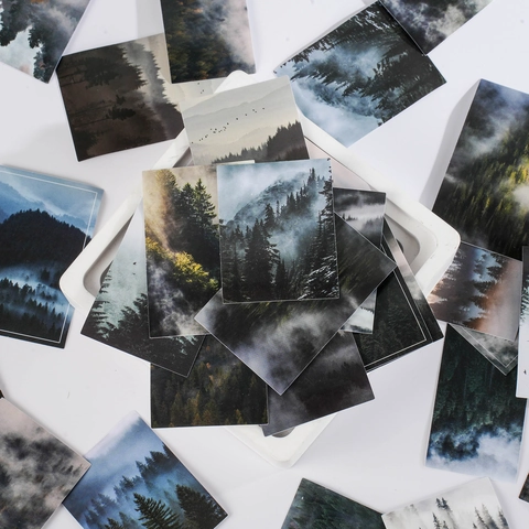 Bos Landschap Stickers Zelfklevend Papier Groene Bladeren Voor Scrapbooking Journaling DIY Laptop Telefoon Decoratie Retro Esthetiek