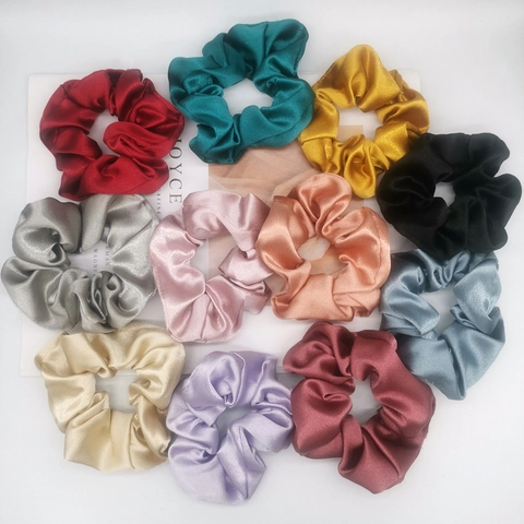 Solid Color Satin Large Scrunchies Elastic Hair Ties For Women Retro French Style Satin Like Smooth Texture