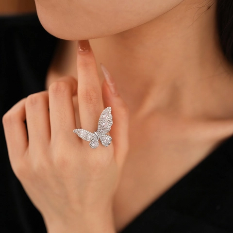 Schmetterling Verstellbarer Ring Kupfer Zirkonia Funkelnd Luxus Mode Finger Schmuck Für Damen