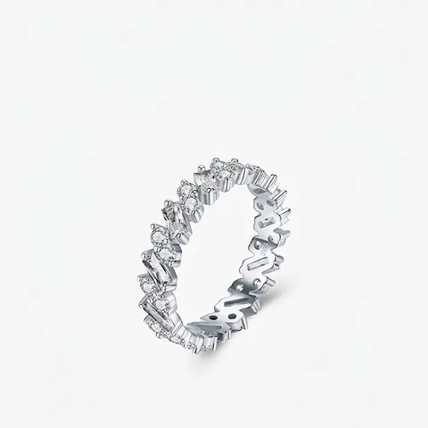 925 Sterling Silber Ring Runde Baguette Zirkonia Eternity Band Micro Pave Geometrischer Luxus Accessoire Für Frauen
