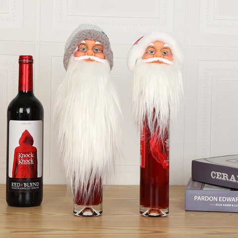 Christmas Wine Bottle Cover Santa Claus Snowman Head Knitted Hat Plush Festive Table Decor Party Ornament