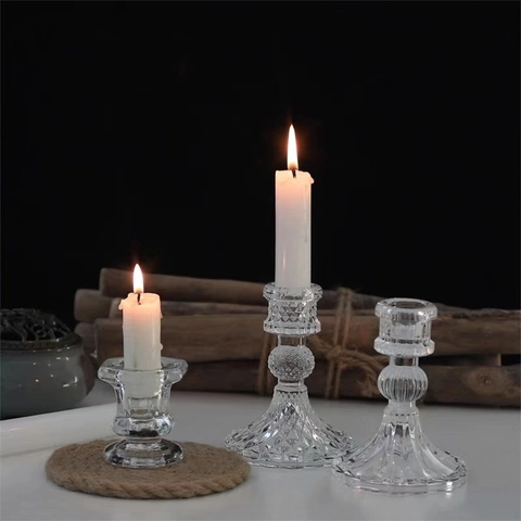 Glass Candle Holder Taper Wax Base Romantic Dining Table Vintage Home Decoration Wedding Party Gift Transparent Elegant