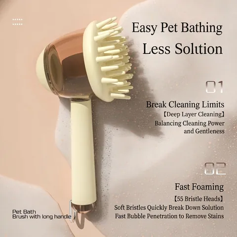 Pet Bath Brush Silicone Massage Grooming Scrubber With Soap Dispenser Long Handle For Cats Dogs
