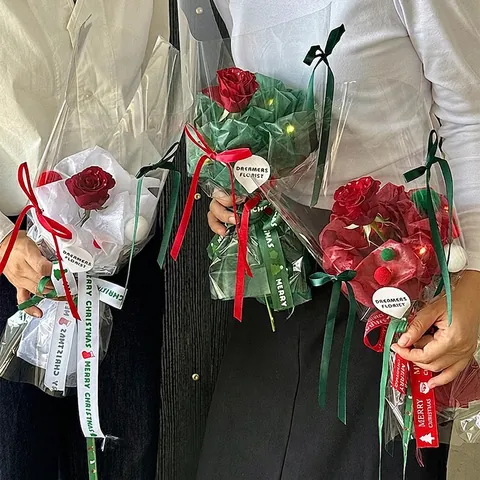 Christmas Glowing Bouquet Packaging Paper LED Light Pom Pom Gift Wrapping Cellophane DIY Floral Materials Decor Atmosphere