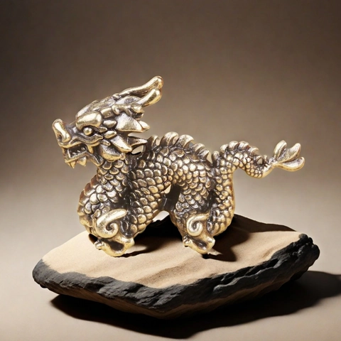 Chinese Dragon Statue Solid Brass Zodiac Figurine Miniature Mythical Beast Desktop Ornament Home Office Decor Feng Shui