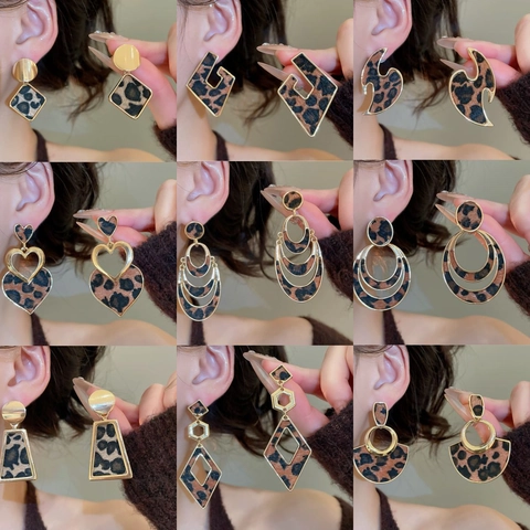 Leopard Muster Geometrische Ohrringe Retro Legierung Mit 925 Sterling Silber Ohrstecker Für Elegante Damen