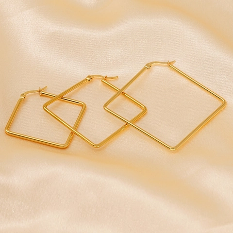 Vierkante Creolen 18K Verguld Roestvrij Staal Geometrisch Groot Statement Minimalistische Mode Sieraden Voor Dames