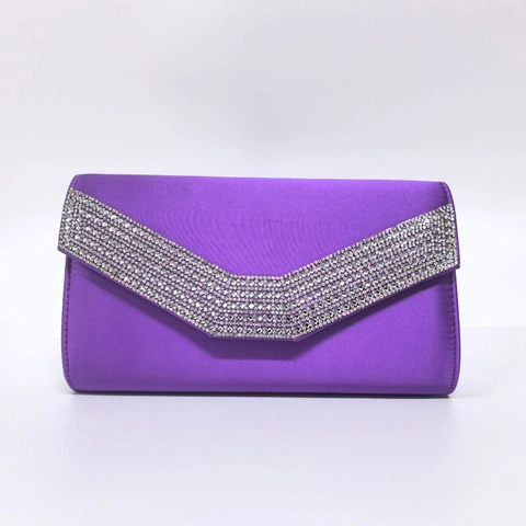 Satin Evening Clutch Bag V Shaped Rhinestone Decoration Removable Chain Strap For Women Party Wedding Banquet Elegant