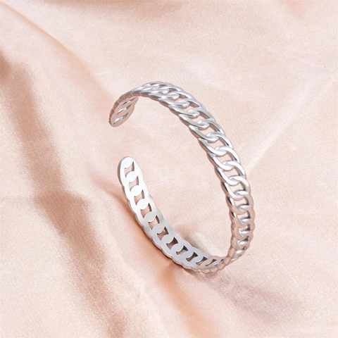 Bracciale Rigido Aperto in Acciaio Inossidabile per Donna Minimalismo Motivo Catena Cubana Regolabile Placcato Oro Argento Gioielli Geometrici