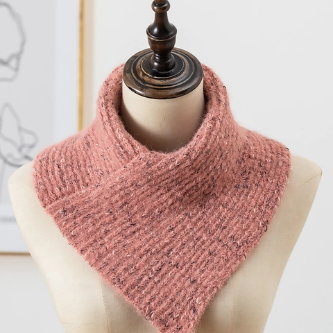 Women Winter Thickened Knit Neck Warmer Solid Color Marled Polyester Warm Thermal Neck Gaiter Korean Style Scarf