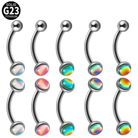 G23 Titanium Curved Barbell Eyebrow Ring Internally Threaded Glitter Film Ball Rainbow Iridescent Piercing Jewelry Jewelry