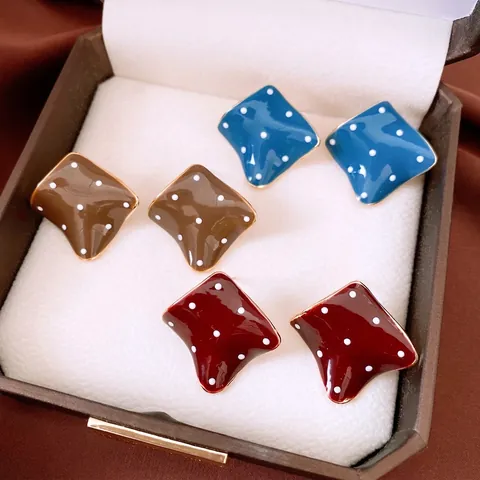 Polka Dot Geometric Stud Earrings Alloy Enamel With 925 Sterling Silver Earring Post Vintage French Style Jewelry For Women