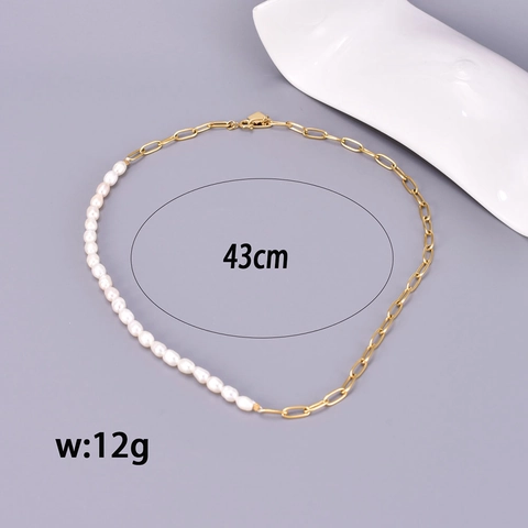 Zoetwaterparel Gesplitste Ketting En Armband Geometrische Vierkante Hanger Verguld Titaniumstaal Schakelketting Sieraden