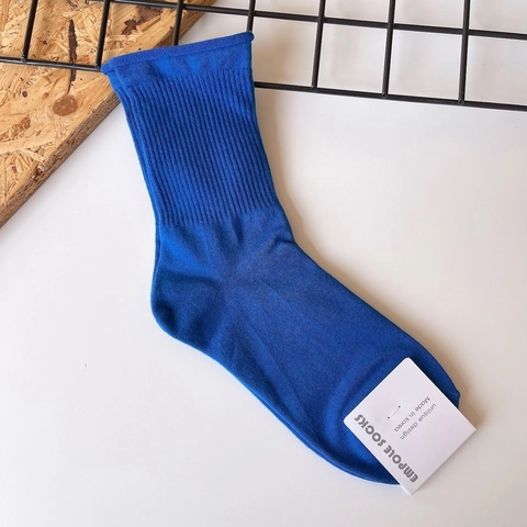 Women Korean Style Cotton Crew Socks Simple Solid Color Ribbed Mid-calf Socks Soft Breathable Casual Daily Autumn Winter Hosiery