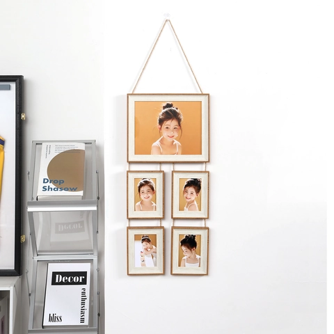 Wandmontage Fotolijst Combinatie Hars Houtnerf Hennep Touw Vintage Home Decor Fotoweergave