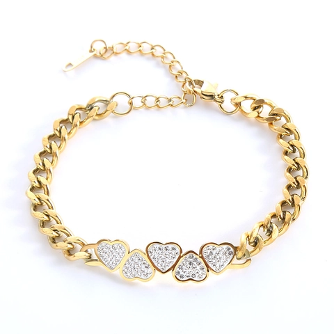 Pulsera Con Amuleto De Corazón De Diamantes De Imitación Pavé Acero Inoxidable 316L Cadena Cubana Ajustable Para Mujer