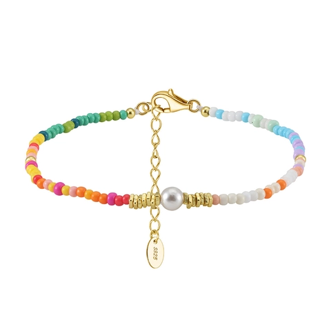 Bohemian Colorful Beaded Bracelet For Women 925 Sterling Silver Artificial Pearl Adjustable Seed Bead Hand Jewelry Vacation Gift