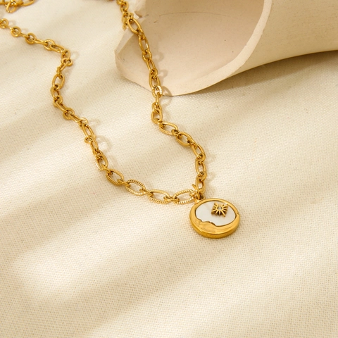 Lussuosa Collana Con Ciondolo Sole Luna Stella in Acciaio Inossidabile Per Donna Placcata Oro 18K Strass Gioielli Celesti