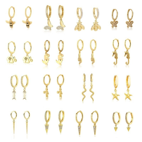 Zircon Drop Hoop Earrings Star Moon Cross Evil Eye Animal Gold Plated With Earring Post Fashion
