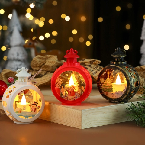 Weihnachten LED Laterne Nachtlicht Vintage Kunststoff Retro Weihnachtsmann Schneemann Tischdeko Batteriebetrieben Festlich