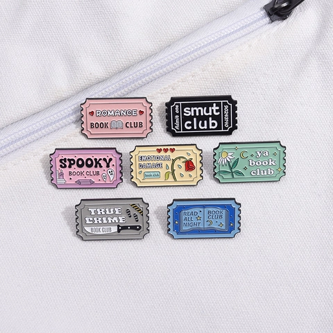 Enamel Pins Brooches Zinc Alloy Book Club Themes Retro Ticket Shape Reading Lovers Bookish Accessory Decor