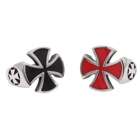 Anello Da Uomo In Acciaio Inossidabile Punk Vintage Croce Di Ferro Smalto Biker Gotico Sigillo