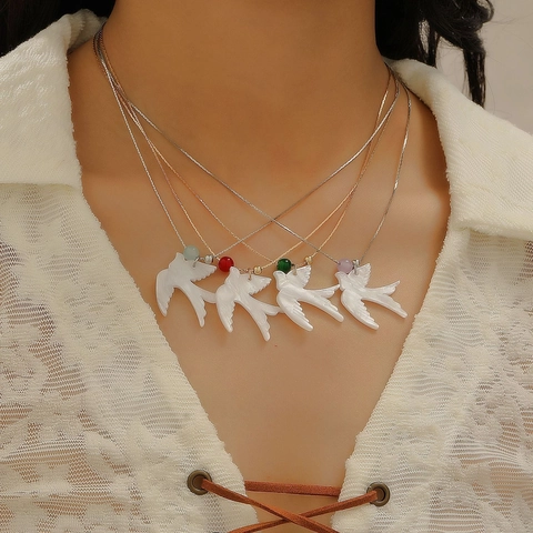 Collier Pendentif Hirondelle Oiseau Minimaliste Pour Femmes Cuivre Plaqué Or Argent Céramique Verre Oiseau en Vol Bijoux Cadeau