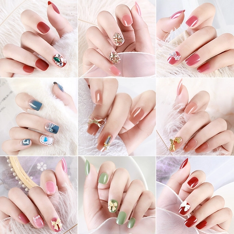 Unghie Finte A Pressione Fatte A Mano In ABS Strass Fiocco Decorazioni Lucide Opache Moda Donne Bellezza
