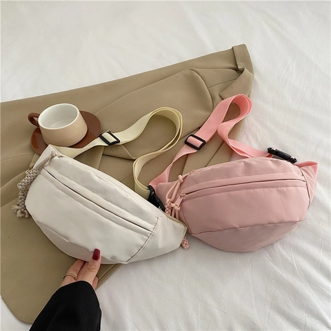 Women Casual Nylon Chest Bag Minimalist Waist Bag With Braided Zipper Pulls Adjustable Strap Travel Crossbody Pack