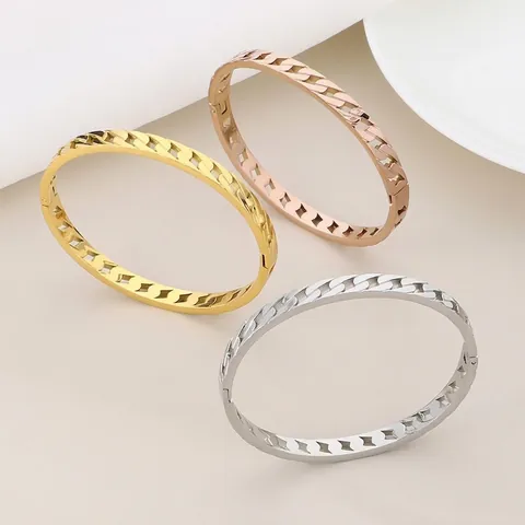 Brazalete Hueco Patrón Cadena Cuban Acero Inoxidable Bisagra Joyería Minimalista Regalo Para Mujer