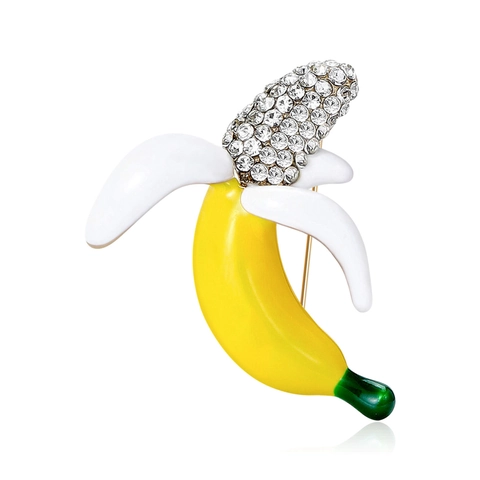Cute Cartoon Banana Fruit Brooch Alloy Enamel Rhinestone Inlaid Gold Plated Fruit Pin Fashion Jewelry Gift For Women