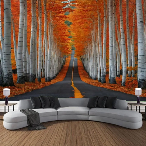 Tapiz Poliéster Paisaje Floral Grande Colgante De Pared Para Dormitorio Sala De Estar Decoración Hogar Fondo Artístico
