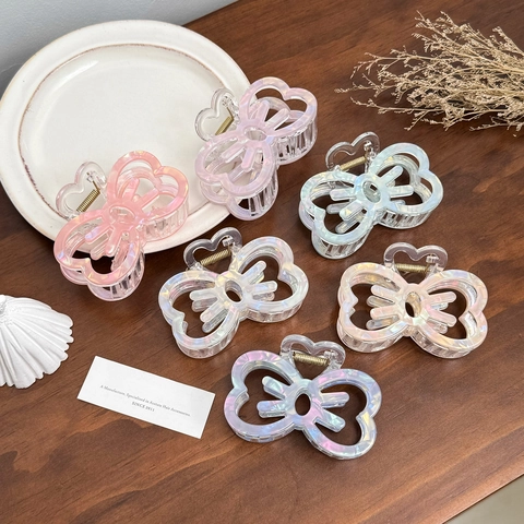 Butterfly Hair Claw Clip Iridescent Acrylic Hollow Out Bowknot Hairpin Sweet Elegant Girl Styling Accessories