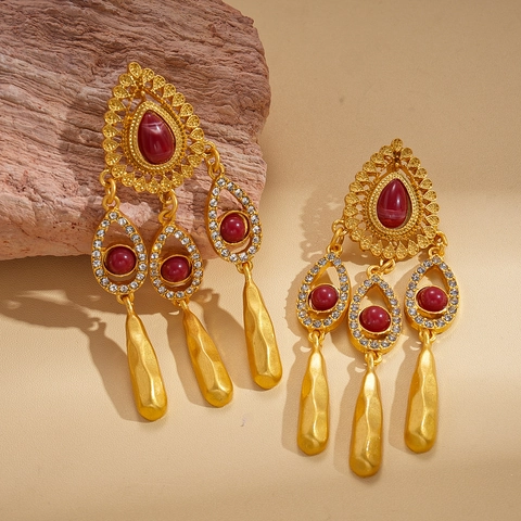 Pendientes Colgantes Gota De Agua Estilo Corte Vintage Resina Strass Hueco Borla Larga Joyería Con Poste De Plata